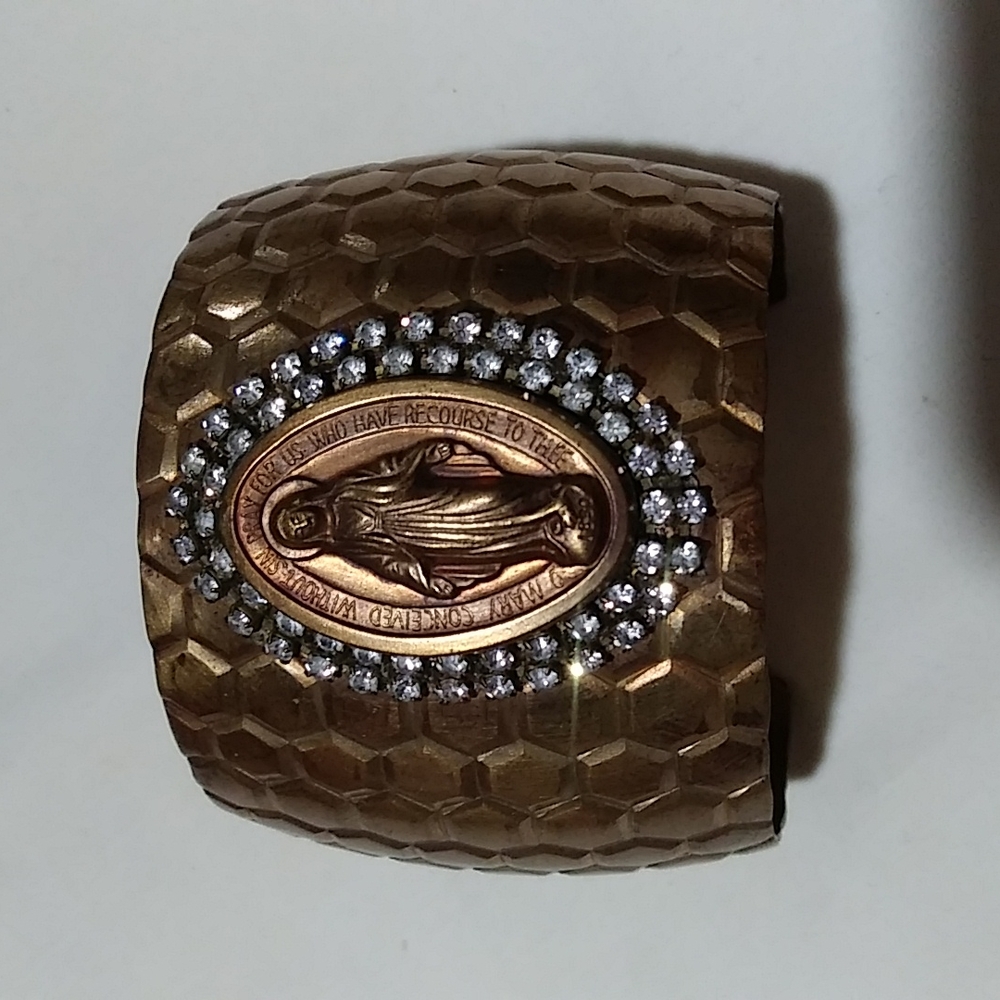 Gold color mary Magdalene cameo cuff bracelet with rhinestones